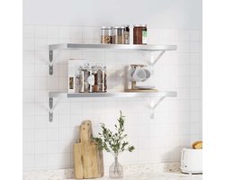 The Living Store Wandschappen 2 st 75x30x3 cm roestvrijstaal zilverkleurig - Zwevende Wanddecoratie - Wandplanken - Roestvrijstalen Wandopbergingsmogelijkheden - Minimalistische Wandregels - Muurschilderingen