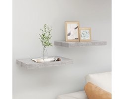 The Living Store Wandschappen zwevend 2 st 50x23x3,8 cm MDF betongrijs - Wandplank - Wanddecoratie - Zwevende Plank - Wanden Rek - Beton Grijs