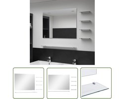 The Living Store Wandspiegel met 5 schappen 80x60 cm zilverkleurig - Wandspiegel - Badkamerspiegel - Spiegels Voor De Badkamer - Argint - Glazen Spiegel