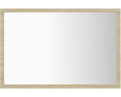 The Living Store Wandspiegel Sona Eiken - 60x8.5x37 cm - RGB-licht - Acryl - Bewerkt hout