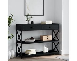 The Living Store Wandtafel 100x28x75 cm bewerkt hout zwart - Wandtafel - Haltafel - Consoletafel - Houten Tafeltje - Industrieel Design