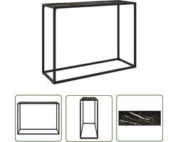 The Living Store Wandtafel 100x35x75 cm gehard glas zwart - Wandtafel - Zwarte Wandtafel - Marmer Look - Salontafel - Bijzettafel