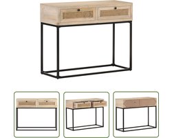The Living Store Wandtafel 100x35x76 cm massief mangohout en natuurlijk riet - Consoletafel - Salontafel - Bijzetkast - Mangohout - Rustic