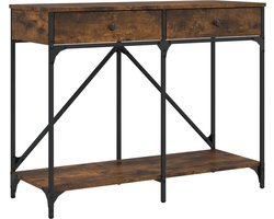The Living Store Wandtafel 100x39x78,5 cm bewerkt hout gerookt eikenkleurig - Wandtafel - Bijzet Tafeltje - Consoletafel - Entreetafel - Houten Tafel