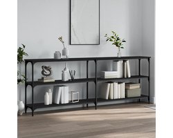 The Living Store Wandtafel 200x29x75 cm bewerkt hout zwart - Wandtafel - Consoletafel - Houten Tafel - Zwarte Tafel - Industrieel Design