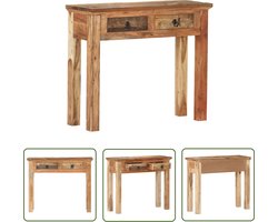 The Living Store Wandtafel 90,5x30x75 cm massief acaciahout en gerecycled hout - Houten Wandtafel - Wandconsole - Vintage Kast - Rustic Design - Herbruikbare Materialen