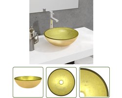 The Living Store Wasbak 35x12 cm gehard glas goudkleurig - Badkamer Wastafel - Glazen Wastafel - Wastafel Goud - Bovenliggende Wastafel - Badkamerspiegel