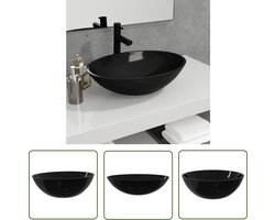 The Living Store Wasbak 50x37x14 cm glas zwart - Glazen Wastafel - Wastafel Zwart - Badkamerspiegel - Modern Design - Wastafel Opbladen