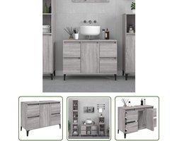 The Living Store Wastafelkast 80x33x60 cm bewerkt hout grijs sonoma eikenkleurig - Wasplaats Kast - Badkamerspiegel - Badkamerinrichting - Grijze Badkamer - Houten Badkamerkast