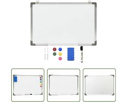 The Living Store Whiteboard magnetisch 60x40 cm staal wit - Witte Whiteboard - Magnetic Whiteboard - Magneetbord - Schrijfbord - Bureau Accessoires