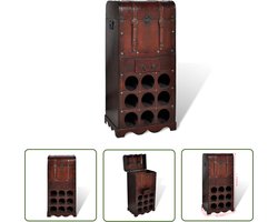 The Living Store Wijnrek voor 9 flessen met opslag hout - Houten Wijnrek - Wijnkast - Wijnopslag - Wijnaccessoires - Vintage Wijnrek