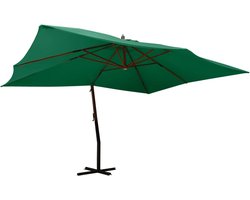 The Living Store Zweefparasol met houten paal 400x300 cm groen - Zweefparasol - Parasol - Tuinderszonnescherm - Buitenschilderij - Tuinaccessoires