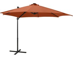 The Living Store Zweefparasol met paal en LED-verlichting 300 cm terracottakleur - Tuinparasol - Parasol - Terrasdecoratie - Buitenschildering - Led Lampjes