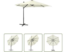 The Living Store Zweefparasol met paal en LED-verlichting 300 cm zandkleurig - Tuinparasol - Parasol - Led Verlichting - Buitendecoratie - Tuingereedschap