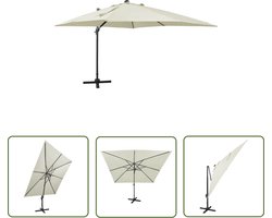 The Living Store Zweefparasol met paal en LED-verlichting 300 cm zandkleurig - Tuinparasol - Parasol - Zonnewering - Buitensfeer - Led Verlichting