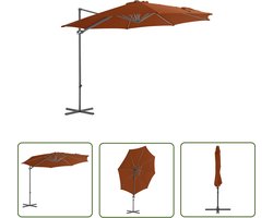 The Living Store Zweefparasol met stalen paal 300 cm terracottakleurig - Hangende Parasol - Tuinset - Parasol Bruin - Zonwering - Buitenschilderij