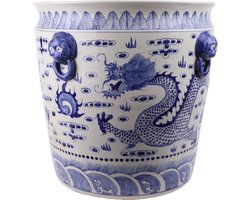 The Ming Garden Collection | Chinees Porselein | Chinese Vaas | Grote Porseleinen Bloempot Met Draak | Blauw & Wit