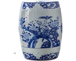 The Ming Garden Collection | Chinees Porselein | Porseleinen Tuinpoef Met Bloemetjes | Blauw & Wit