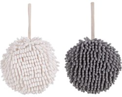 The Olive Tree Microfiber Chenille Handdoek Hangende Handdoek Zacht Koraal Fluwelen Handdoek Sneldrogende Absorberende Handdoek Voor Keuken Badkamer (Wit & Grijs)