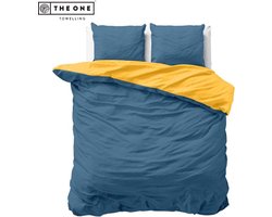 The One Bedding Dekbedovertrek Classic - 200 x 220 cm - Tweepersoons - 2 Kussenslopen - Katoen/Satijn - Indigo blauw & Okergeel