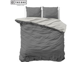 The One Bedding Dekbedovertrek Classic - 260 x 220 cm - Lits jumeaux - 2 Kussenslopen - Katoen/Satijn - Lichtgrijs & Donkergrijs