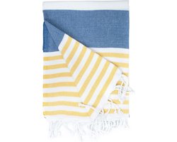 The One Towelling Hamam handdoek Marine - 100 x 180 cm - Hamamdoek - 100% Katoen - Marineblauw/Goud