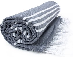 The One Towelling Hamam Sultan handdoek - 100 x 180 cm - Sauna Handdoek - Hamamdoek strandlaken - 100% katoen - Antraciet/Wit
