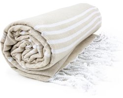 The One Towelling Hamam Sultan handdoek - 100 x 180 cm - Sauna Handdoek - Hamamdoek strandlaken - 100% katoen - Beige/Wit