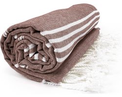 The One Towelling Hamam Sultan handdoek - 100 x 180 cm - Sauna Handdoek - Hamamdoek strandlaken - 100% katoen - Bruin/Wit