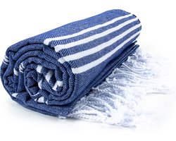 The One Towelling Hamam Sultan handdoek - 100 x 180 cm - Sauna Handdoek - Hamamdoek strandlaken - 100% katoen - Marineblauw/Wit