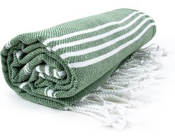 The One Towelling Hamam Sultan handdoek - 100 x 180 cm - Sauna Handdoek - Hamamdoek strandlaken - 100% katoen - Olijfgroen/Wit