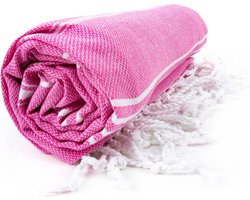 The One Towelling Hamam Sultan handdoek - 100 x 180 cm - Sauna Handdoek - Hamamdoek strandlaken - 100% katoen - Roze/Wit