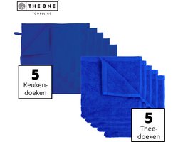 The One Towelling Keukentextiel set - 50 x 50 cm / 50 x 70 cm - 10 Delig - 5 Handdoeken & 5 Theedoeken - Voordeelverpakking - Katoen - Koningsblauw