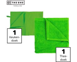 The One Towelling Keukentextiel set - 50 x 50 cm / 50 x 70 cm - 2 Delig - 1 Handdoek & 1 Theedoek - Voordeelverpakking - Katoen - Limoengroen