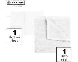 The One Towelling Keukentextiel set - 50 x 50 cm / 50 x 70 cm - 2 Delig - 1 Handdoek & 1 Theedoek - Voordeelverpakking - Katoen - Wit