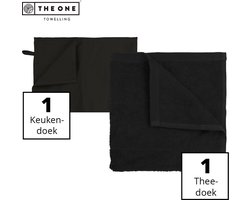 The One Towelling Keukentextiel set - 50 x 50 cm / 50 x 70 cm - 2 Delig - 1 Handdoek & 1 Theedoek - Voordeelverpakking - Katoen - Zwart