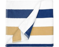 The One Towelling Strandlaken Gestreept - 90 x 190 cm - Badlaken - Handdoek - 100% zacht katoen - Marineblauw/Goud