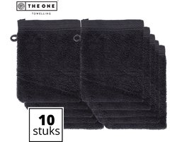 The One Towelling Washandjes - 16 x 21 cm - 10 Stuks - Voordeelverpakking - 100% organisch katoen - Met ophanglus - 550 gr/m2 - Antraciet