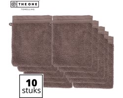 The One Towelling Washandjes - 16 x 21 cm - 10 Stuks - Voordeelverpakking - 100% organisch katoen - Met ophanglus - 550 gr/m2 - Taupe