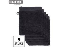 The One Towelling Washandjes - 16 x 21 cm - 5 Stuks - Voordeelverpakking - 100% organisch katoen - Met ophanglus - 550 gr/m2 - Antraciet