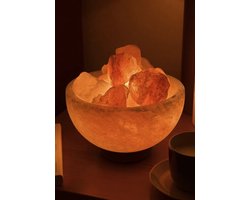 The Salt Company Himalaya Zoutlamp Firebowl – 100% Authentiek Roze Zout – Warm Sfeerverlichting – Luchtzuiverend Effect – Houten Basis – Inclusief Lamp & Snoer