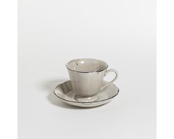 The Table | Attic Kop en Schotel - Oyster - Taupe - Handgemaakt koffiekopje - espressokopje - 140 ml