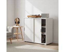 The White Stone Onderkast 2 Schuifdeuren Wit | Moderne Ruimtebesparende Kast met 2 Verstelbare Planken | Kant-en-klaar voor Woonkamer, Hal, Badkamer, Wasruimte, Bureau en Kinderkamer