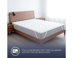 The White Stone topper 140x200 cm met 500 g vulling | Gewatteerde matrasbeschermer | Ademend microvezel hoes met elastieken in de hoeken | Matrasbescherming