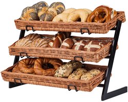 The Wicker Stories – Metalen standaard met 3 handgevlochten rieten manden – Voor presentatie en organisatie – Europees product – Natuurlijk