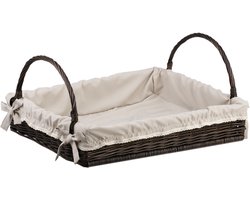 The Wicker Stories – Rieten Dienblad met Handvatten – Rechthoekig – Donkerbruin – Handgemaakt in Europa – Met Afneembare Stoffen Voering met Kant