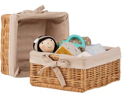 The Wicker Stories – Set van 2 rieten mandjes met beige stof – Handgemaakt in Europa van natuurlijke wilg – UNESCO-traditie – Ideaal voor picknicks en opbergen