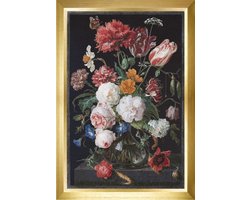 Thea Gouverneur - Borduurpakket met telpatroon - 785.05 - Voorgesorteerde DMC Garens - Stilleven met bloemen in een glazen vaas. Jan Davidsz. de Heem. 1650 - 1683 - Zwart Aida 7 kruisjes/cm- 72 cm x 49 cm - DIY Kit