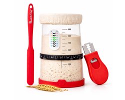 TheDutchChef Zuurdesem Starter Set - Zuurdesem Pot - Sourdough Starter Kit - Fermentatieglas - Brood bakken - Bakspullen - Deegmesje - Zuurdesemglas - 1000ml - Complete set - Thermometer