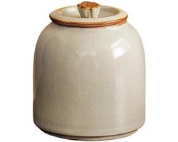 Thee Bewaar Pot - Keramische Pot - Thee Aroma - Lid Met Stof - Mini Formaat - Beige
